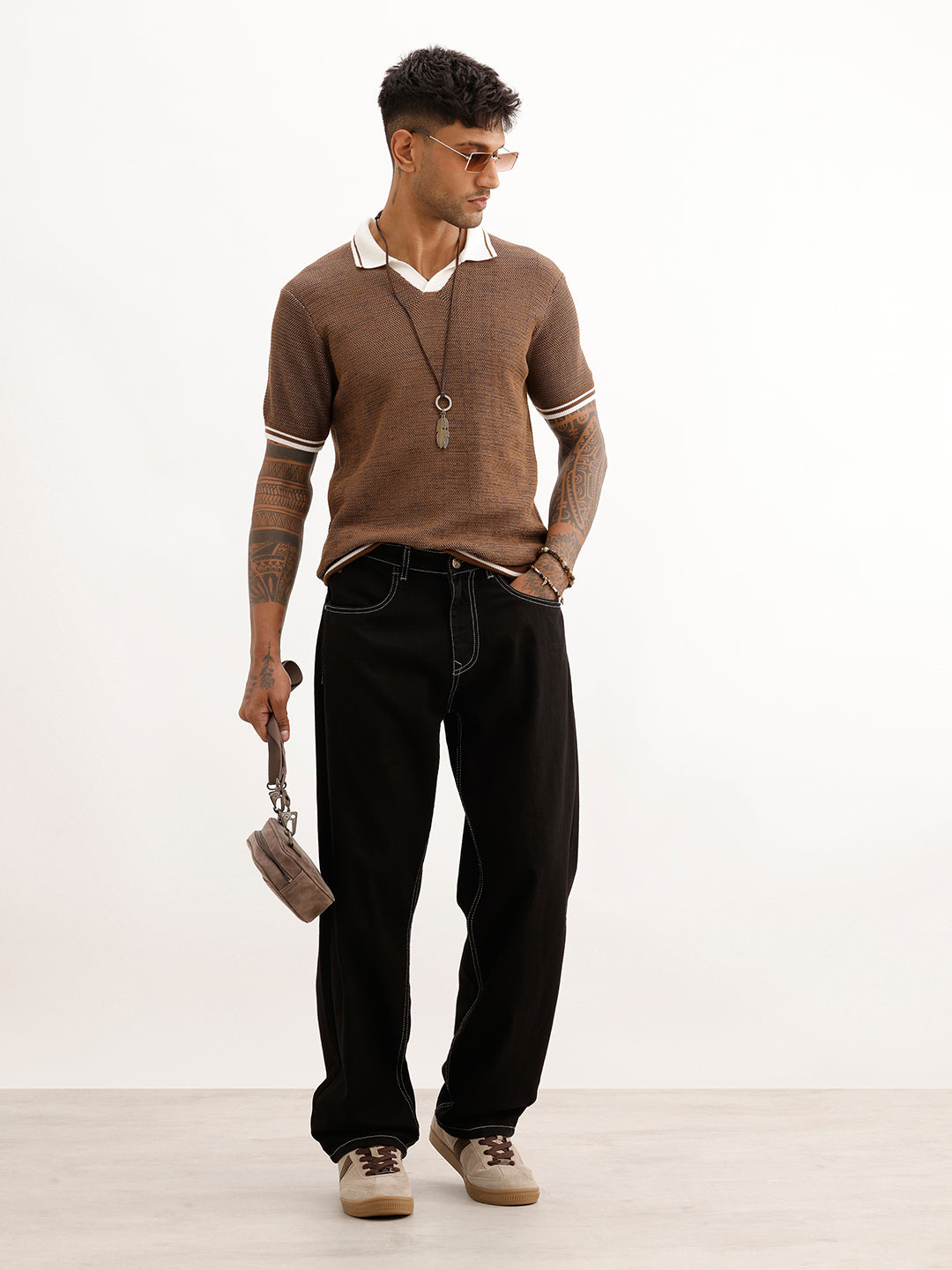 Loose Fit Contrast Stitch Denim Jeans | Black