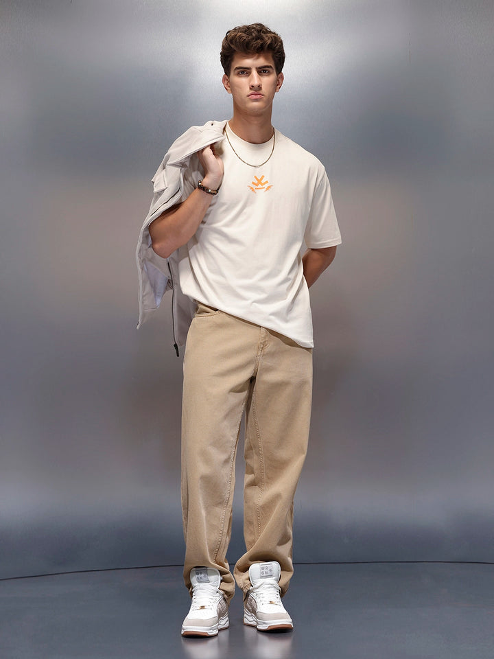 Casual Back Printed Oversized T-Shirt  | Beige