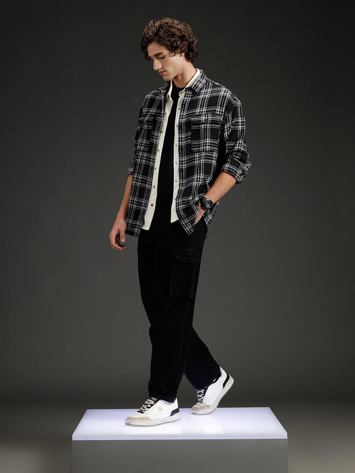 Wrogn Men's Casual Checkered Shirt | Black