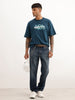 Oversized Placement Foil Printed T-Shirt | Dark Blue