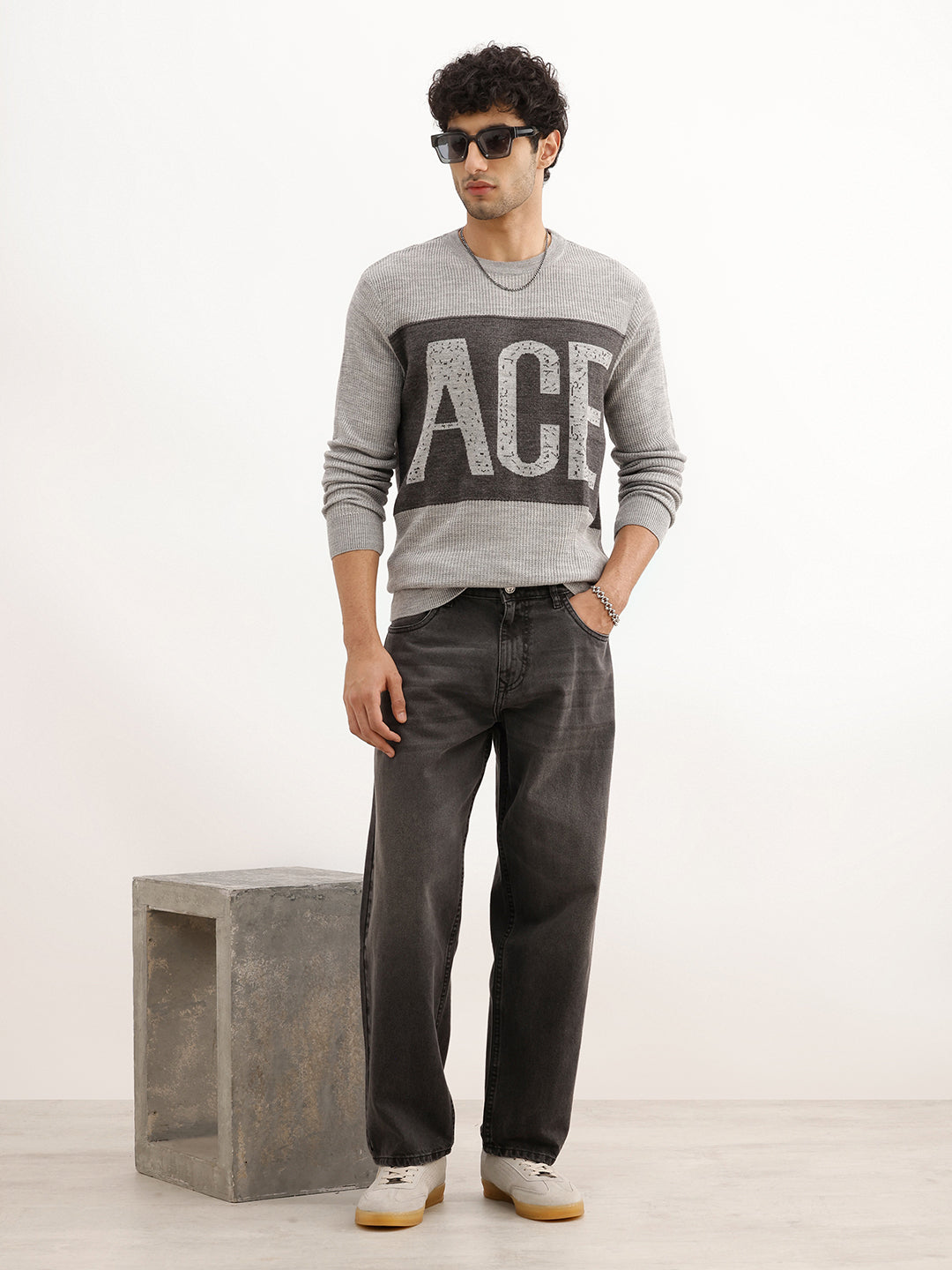 Classic Regular Fit Jacquard Sweater | Grey