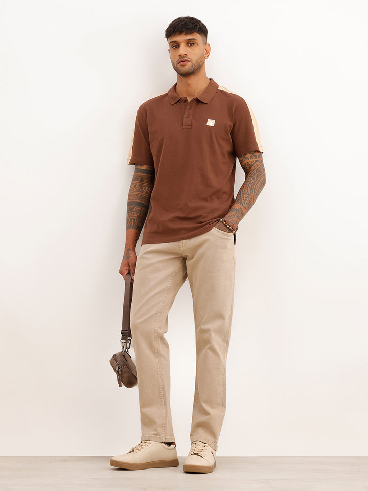 Regular Fit Contrast Sleeve Polo T-Shirt | Brown