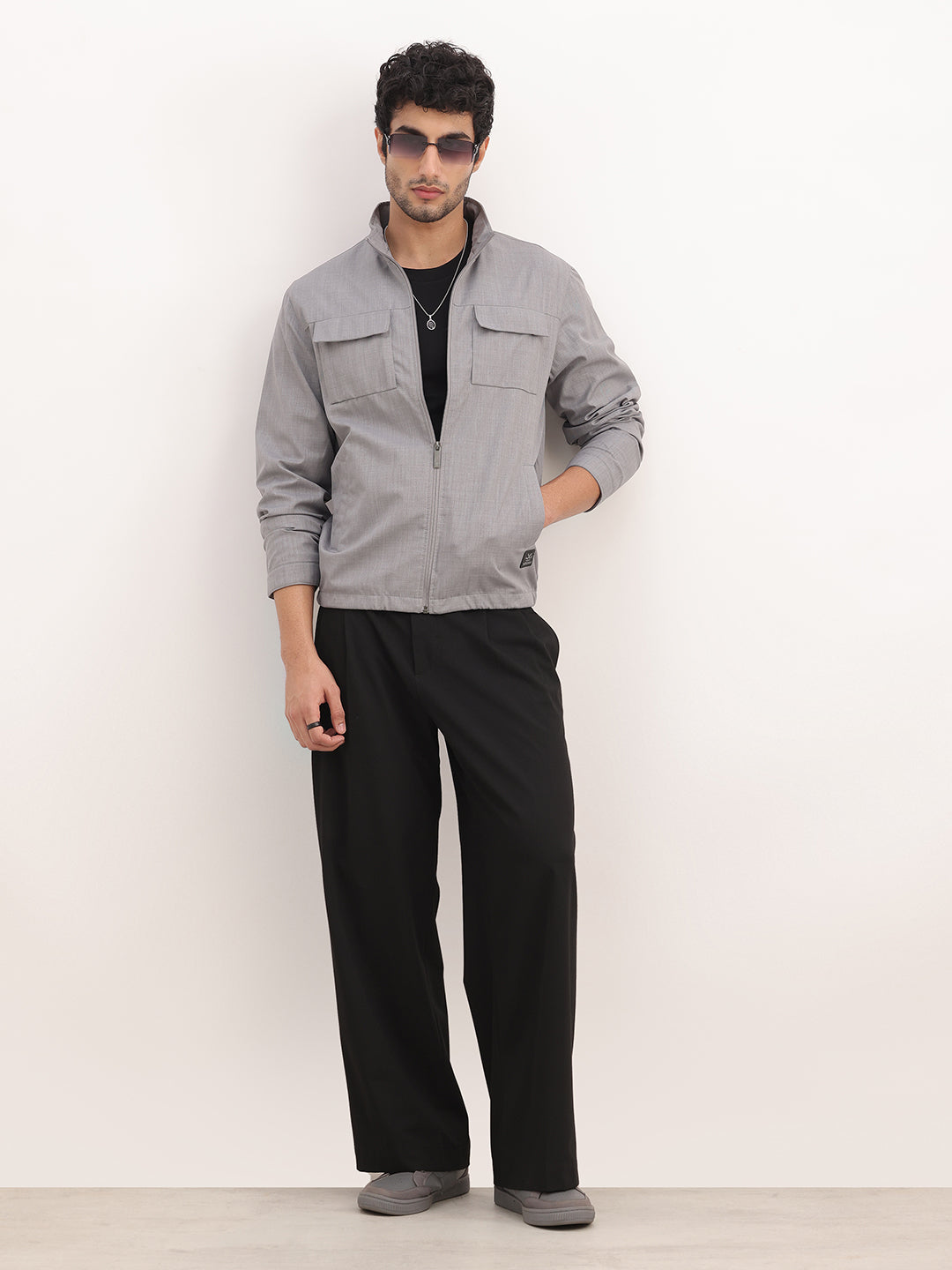 Slim Fit Double Pocket Zipper Jacket | Grey
