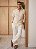 Solid Linen Blend Slim Fit Shirt | Beige