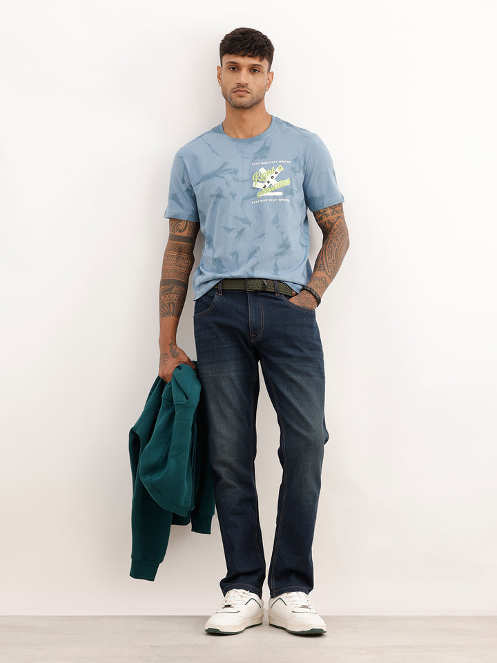 Slim Fit Placement Puffer Printed T-Shirt | Blue