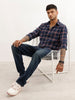Slim Fit Checkered Full Sleeve Shirt | Navy Blue