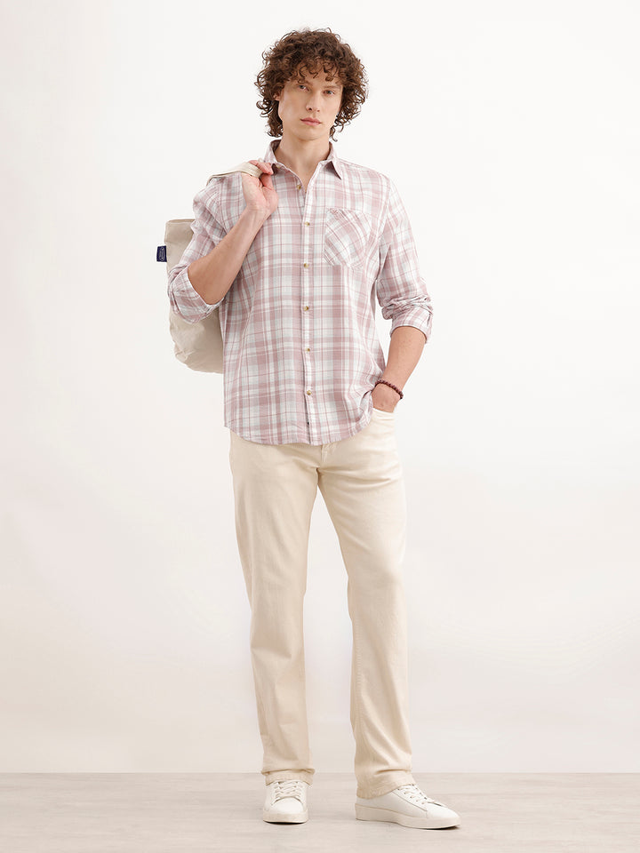 Slim Fit Checkered Shirt  | Pink