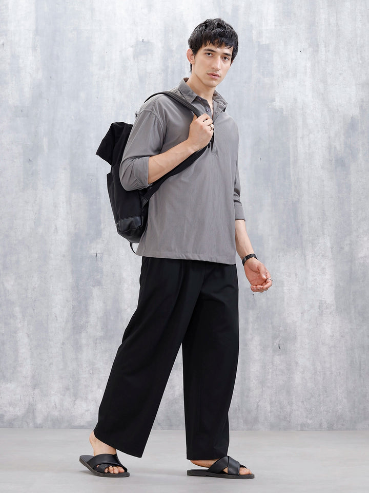 Oversized Textured Polo T-Shirt For Men's | Grey