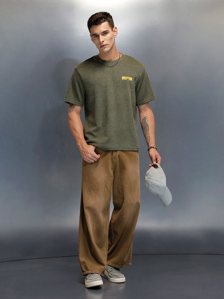 Textured Men's Casual Regualr Fit T-Shirt | Olive
