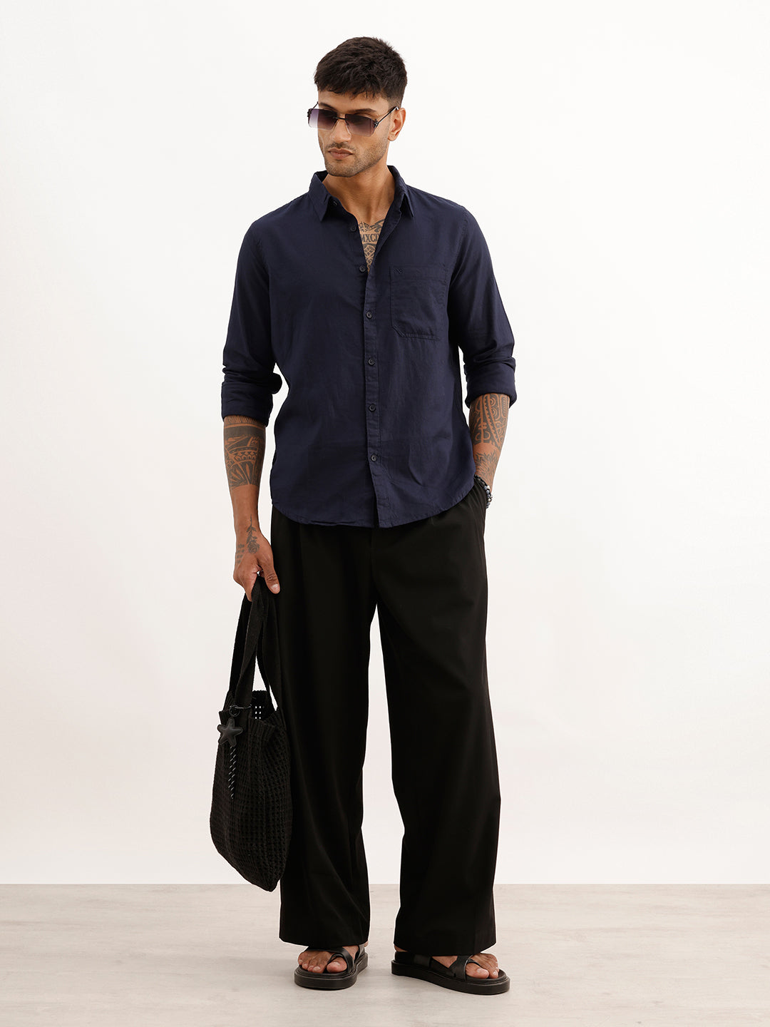 Solid Regular Fit Full Sleeve Shirt | Navy Blue