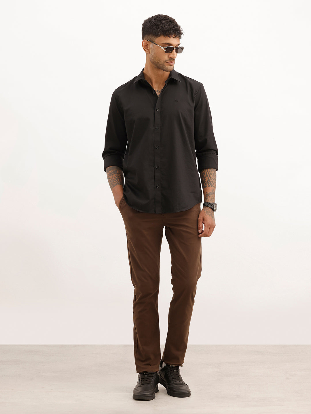 Solid Slim Fit Full Sleeve Shirt | Black | WSH01FSSL7068W