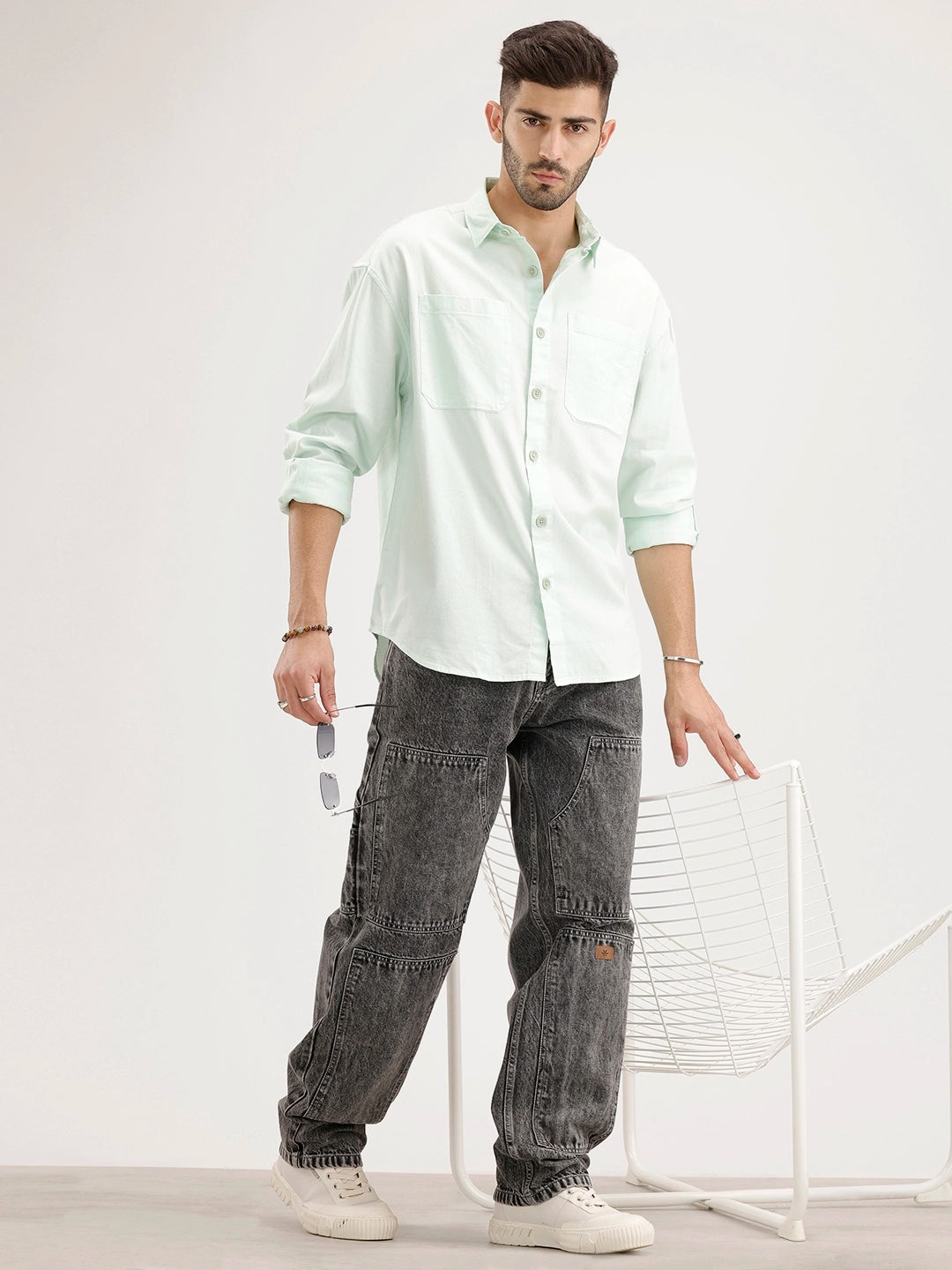 Oversized Fit Double Pocket Shirt | Light Green