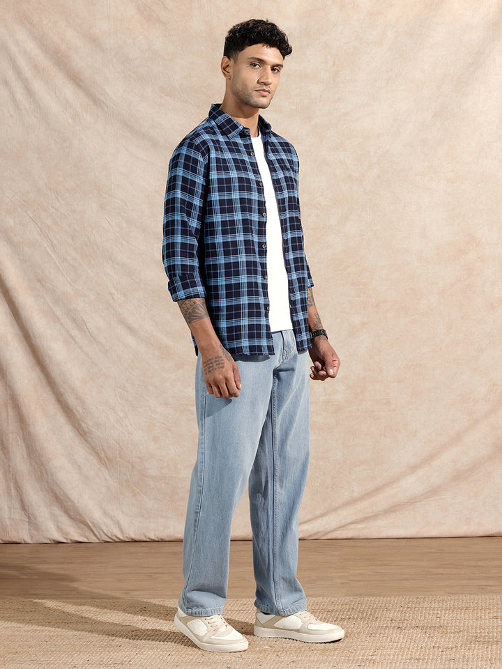 Oxford Checked Shirt | Navy Blue