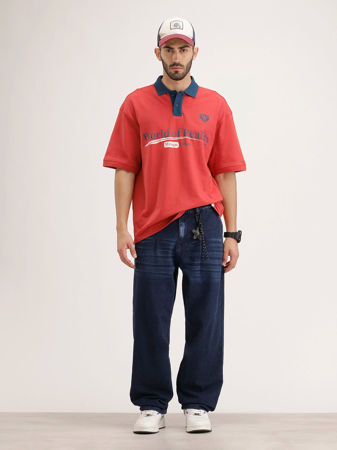 Oversized Placement Printed T-Shirt | Red