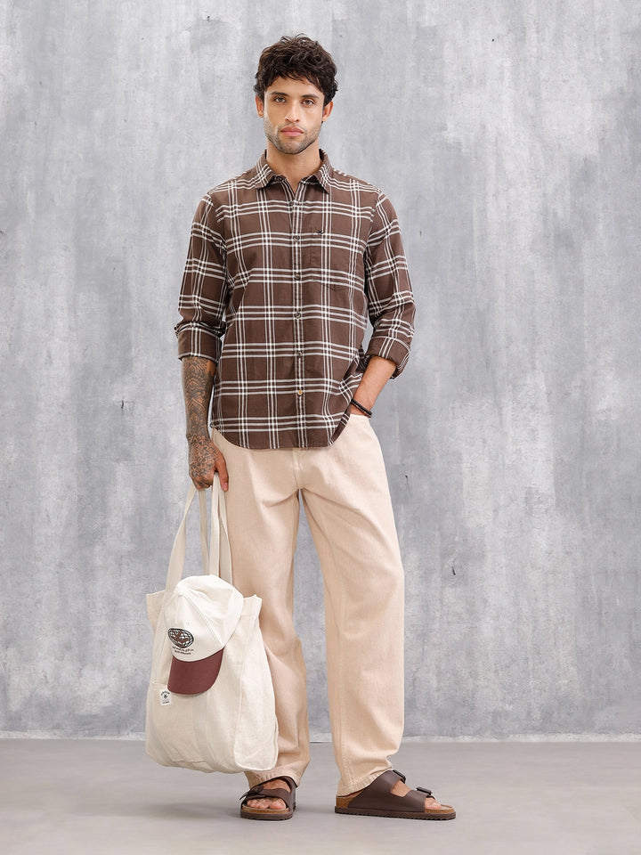 Slim Fit Cotton Twill Checks I Dk. Brown