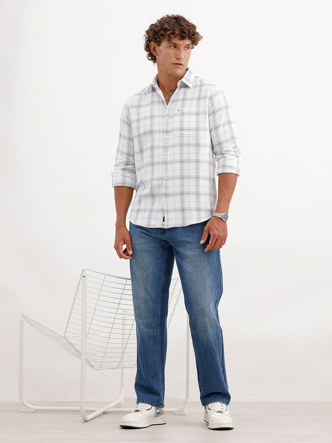 Textured Regular Fit Full Sleeve Shirt | White