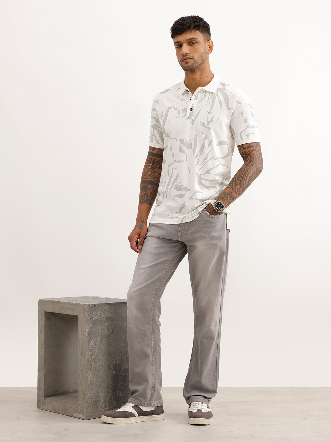Classic Slim Fit AOP Polo T-Shirt | Off White