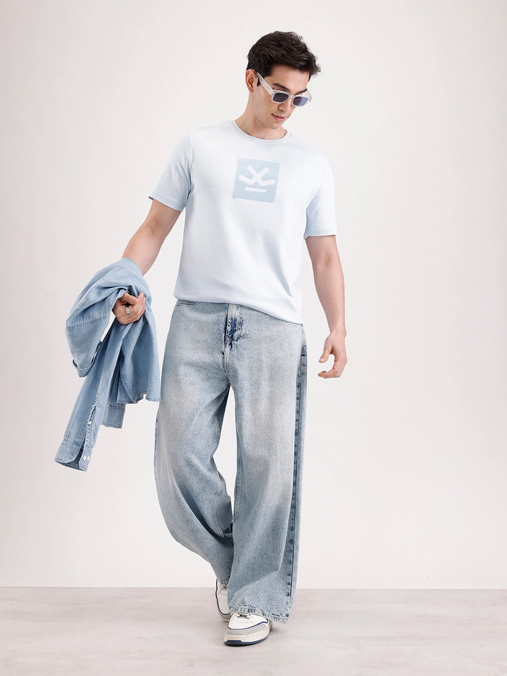 Solid Flock Printed T-Shirt   |  Light Blue