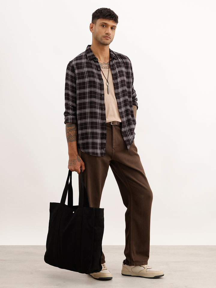 Slim Fit Full Sleeve Flannel Shirt | Black