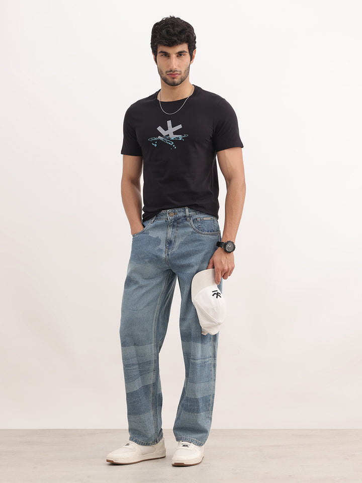 Classic Slim Fit Placement Printed T-Shirt | Black