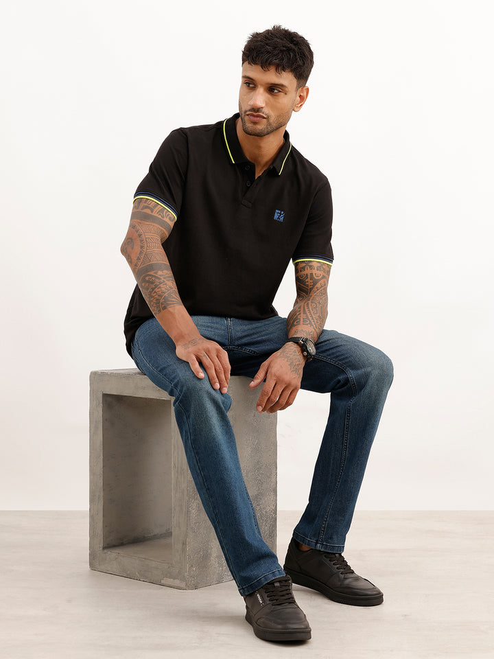 Slim Fit Tipping Collar Polo T-Shirt | Black