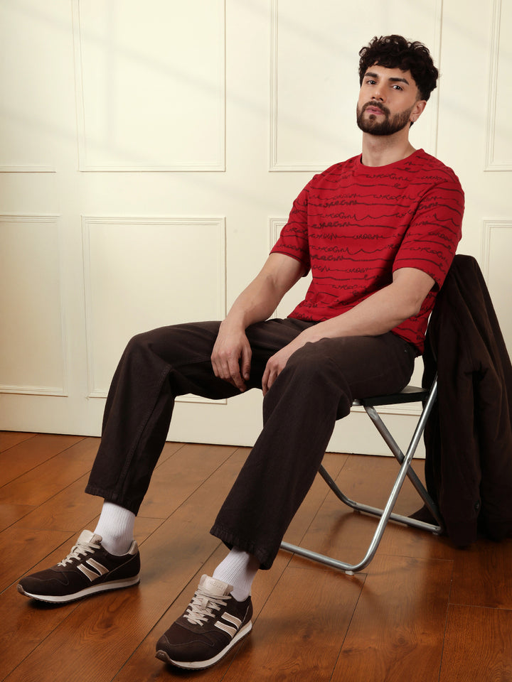 Typographic Red Crew Neck T-Shirt