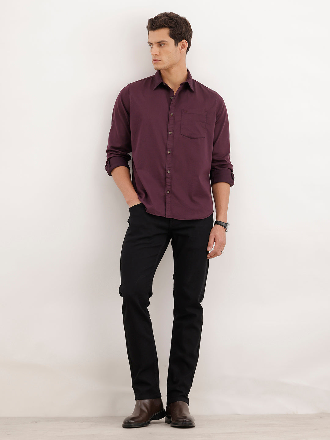 Regular Fit Full Sleeved Shirt | Wine
