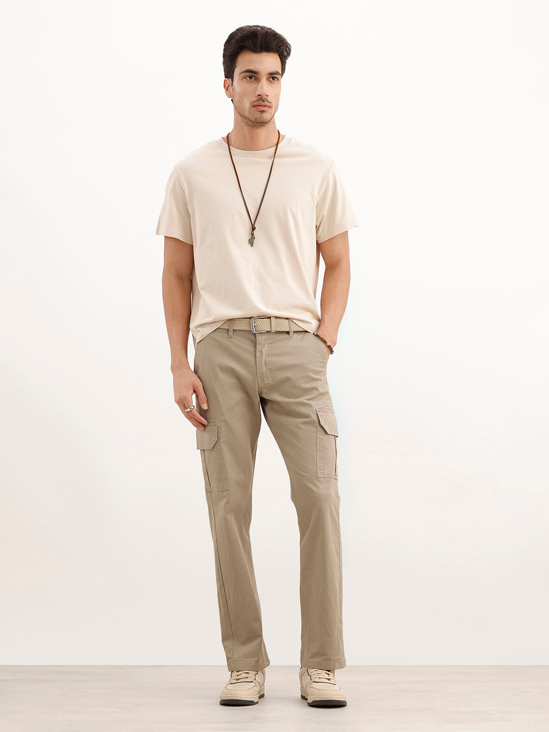 Solid Straight Fit Utility Trouser | Beige