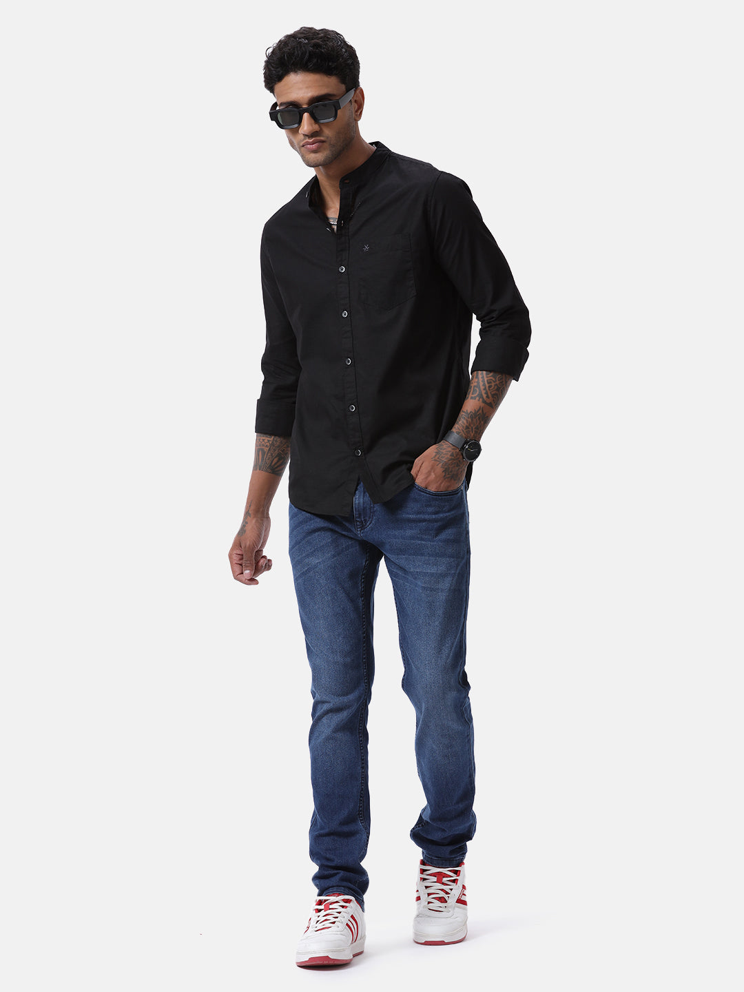 Classic Black Mandarin Collar Shirt