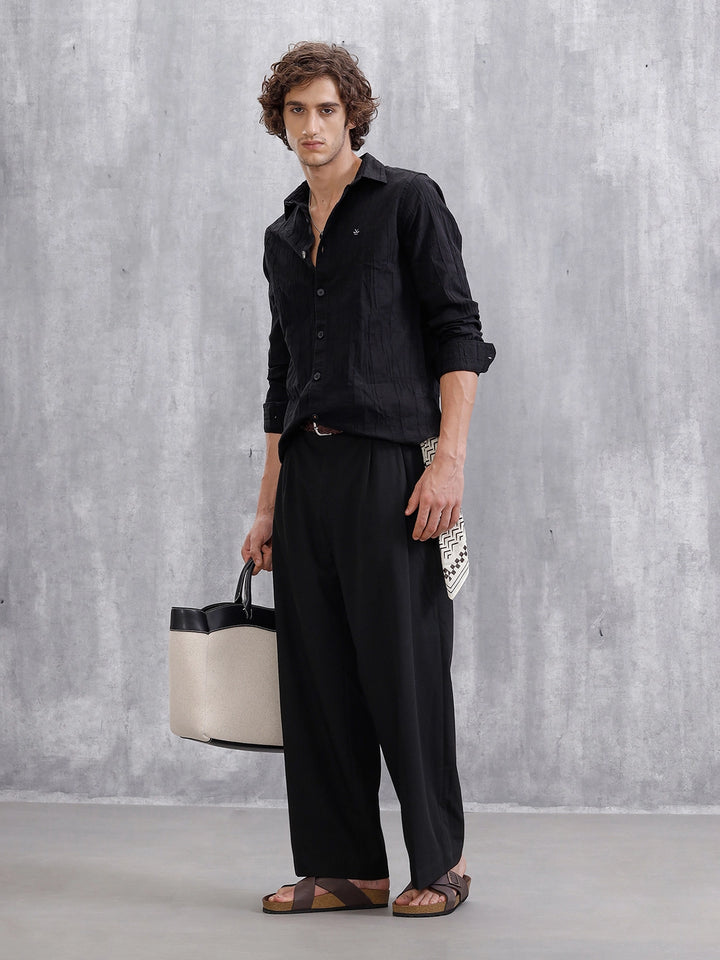 Textured Full Sleeve Shirt | Black