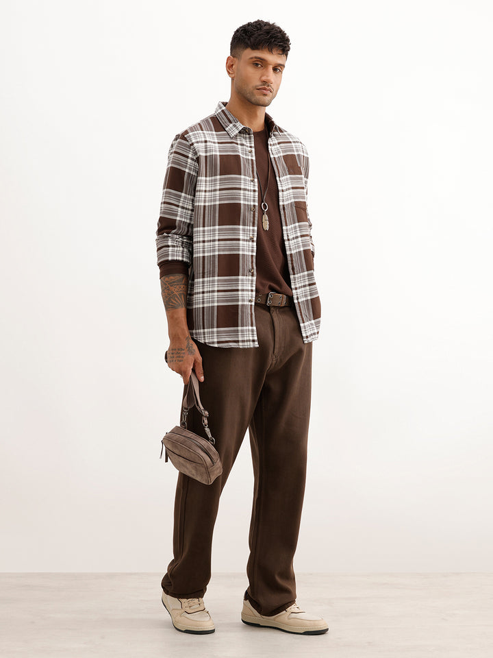 Classic Slim Fit Checkered Shirt | Brown