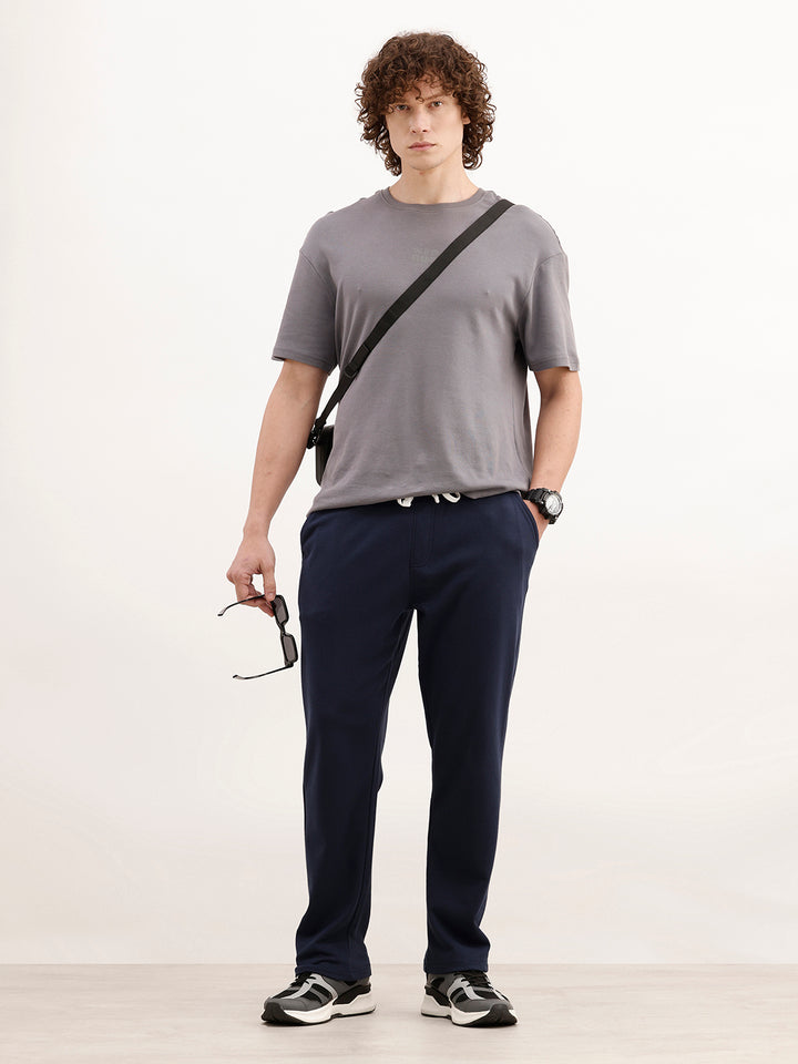 Solid Regular Fit Knitted Jogger | Navy Blue