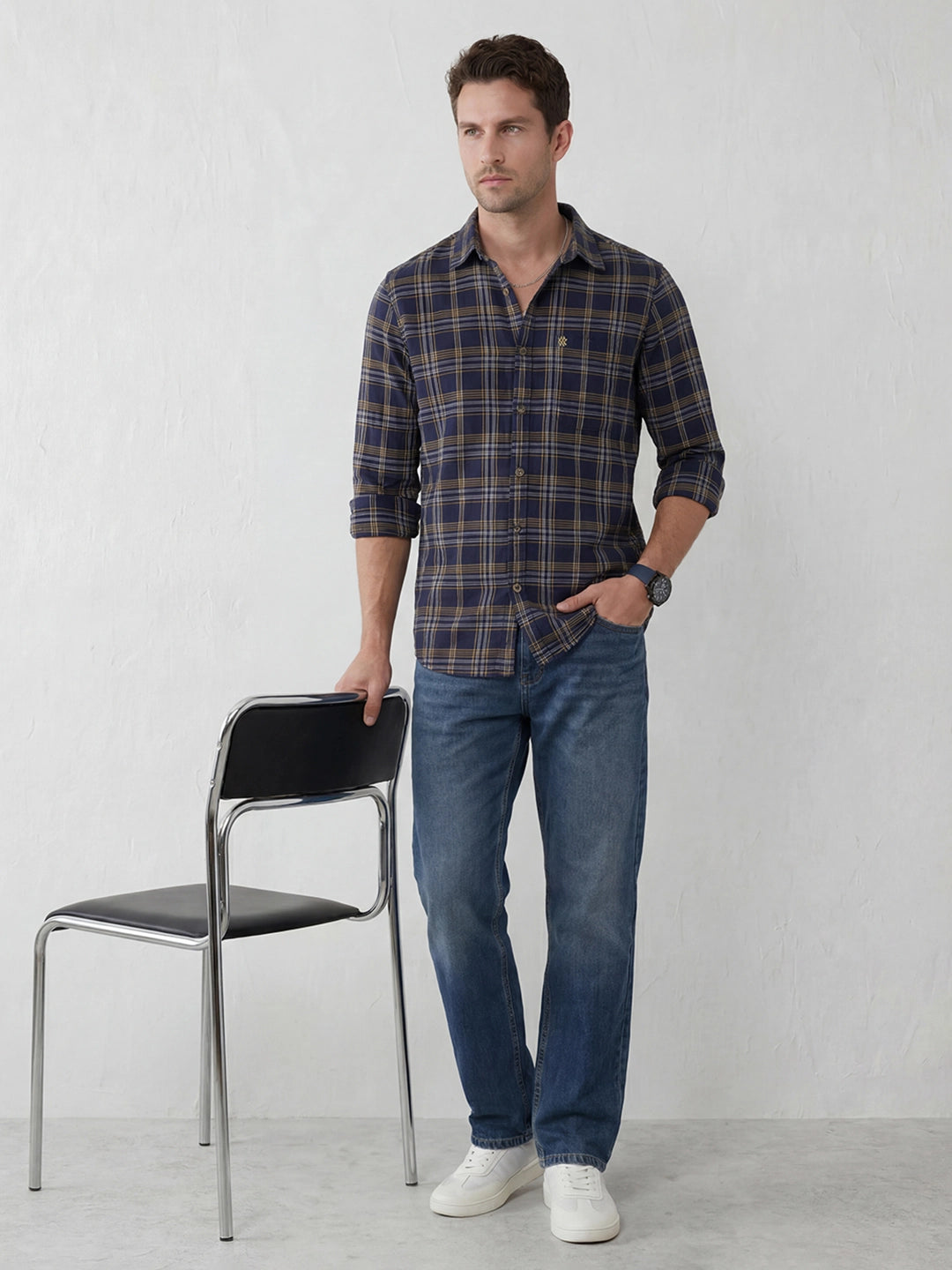 Checkered Slim Fit Full Sleeve Shirt | Blue