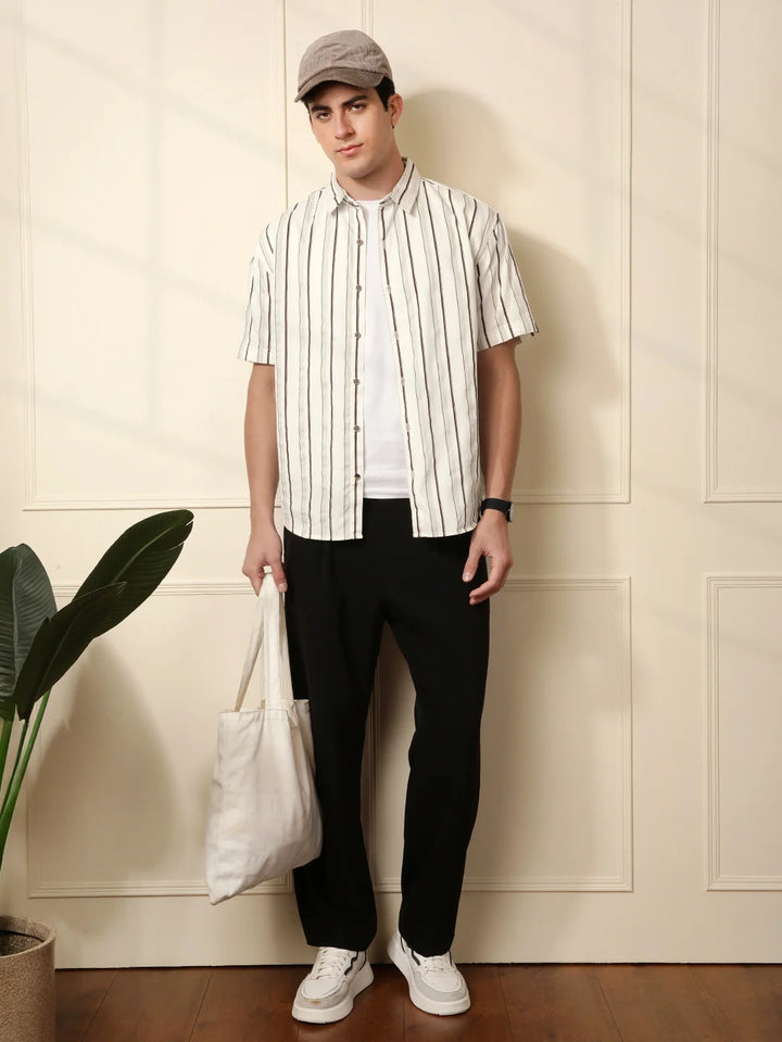 Tonal Striped Comfort Fit Shirt | White