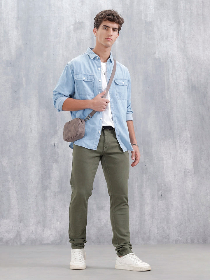 Men'S Casual Slim Fit Jeans  | Olive