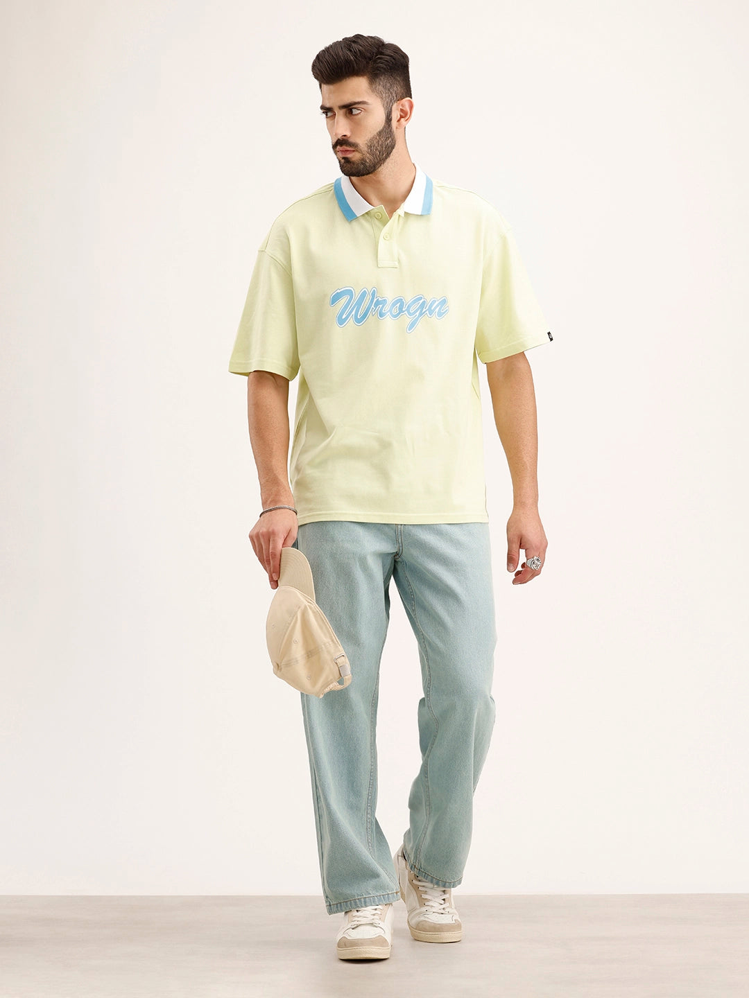 Oversized Contrast Colllar Polo T-Shirt | Yellow