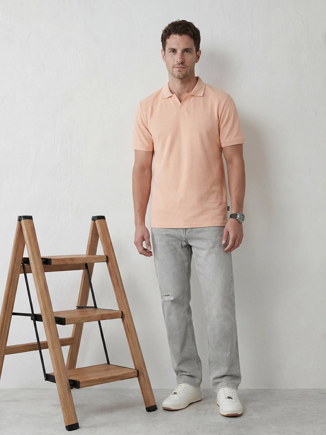 Classic Textured Polo T-Shirt | Peach