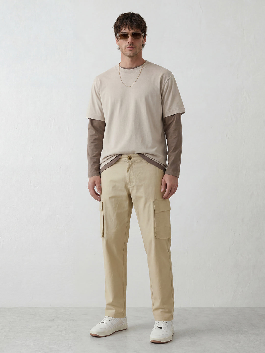 Men's casual cargo loose fit trousers | Beige