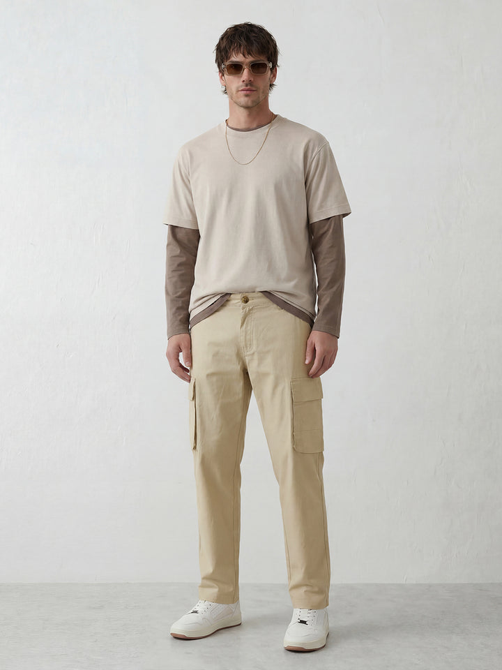 Men's casual cargo loose fit trousers | Beige