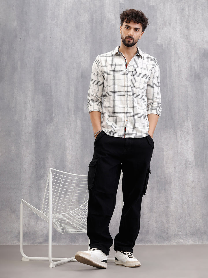 Soft Hand Brushed Check Shirt In Crepe Yarn | White