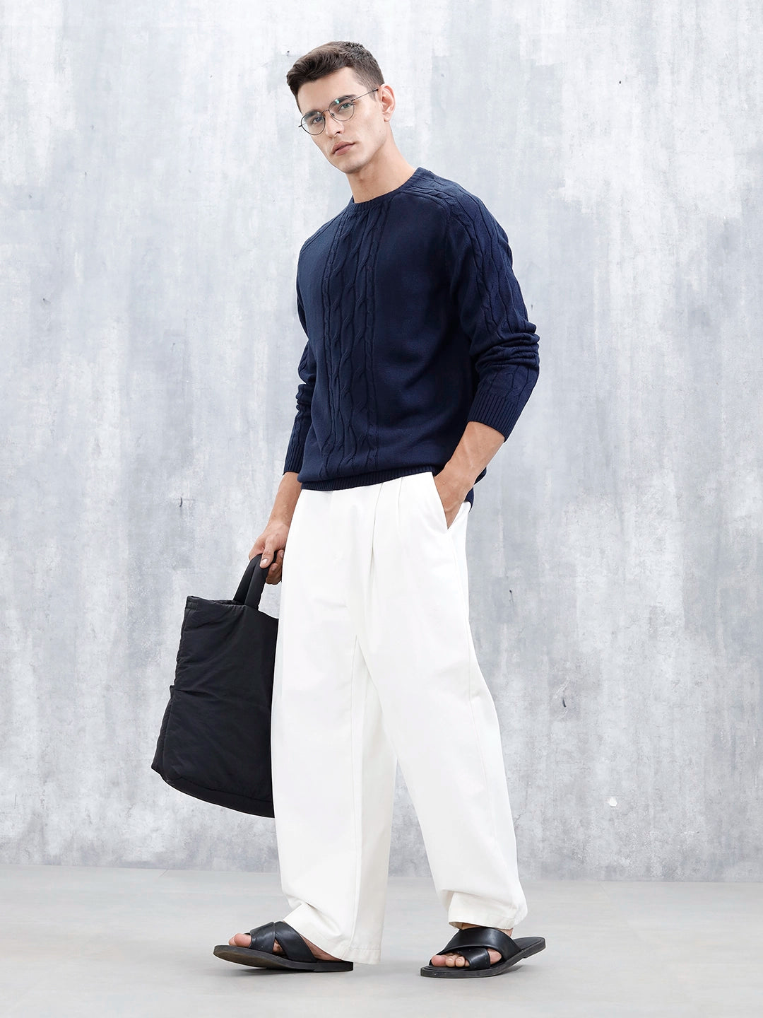 Men's Casual Cabel Knit Sweater  | Black