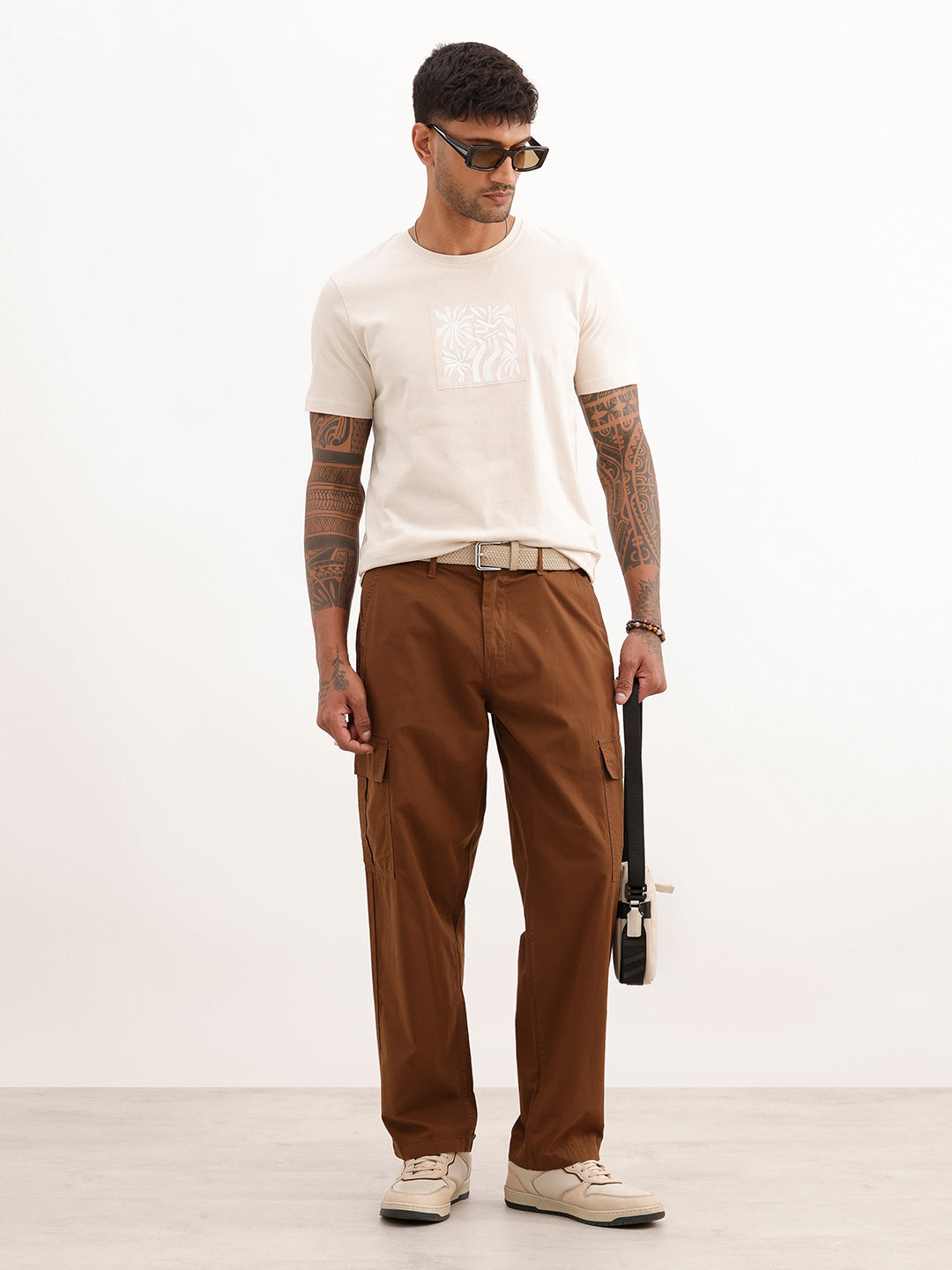 Solid Straight Fit Cargo Trousers | Brown | WVTR4005F