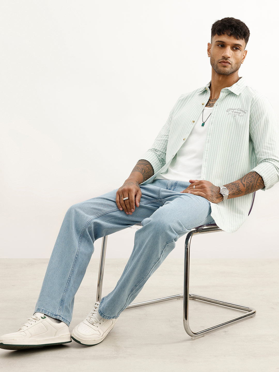 Slim Fit Embroidered Detail Shirt | Green