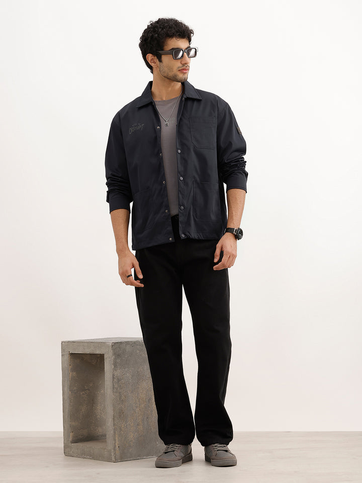 Comfort Fit Placement Printed Zipper Jacket | Blue