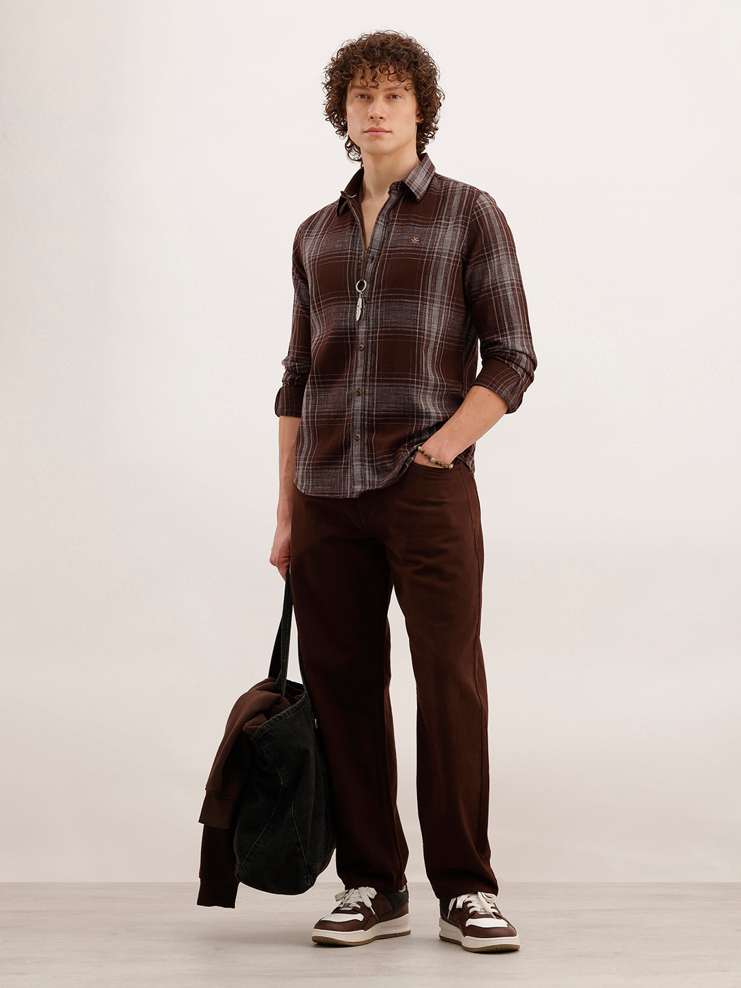 Slim Fit Checkered Shirt  | Brown