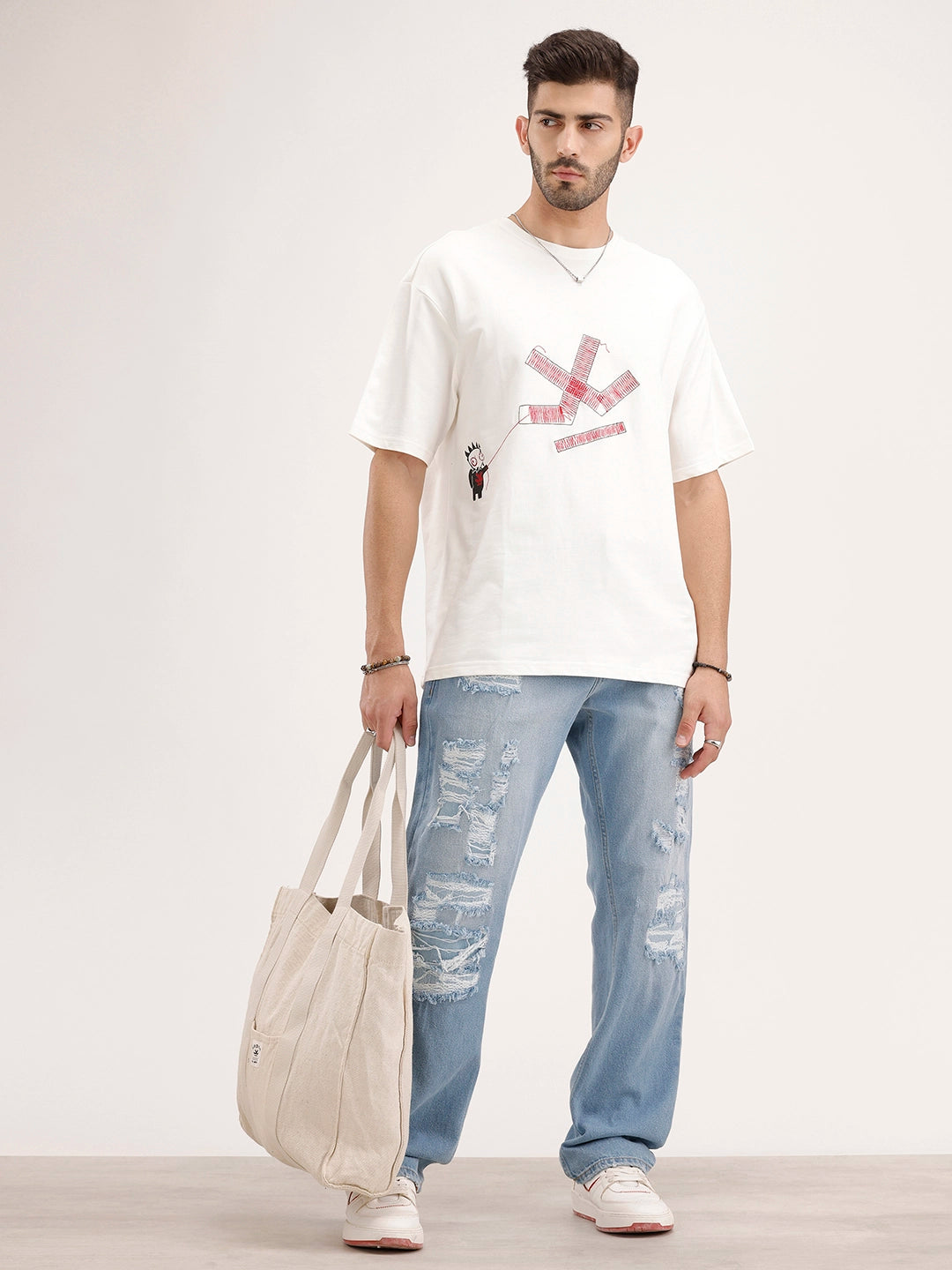 Oversized Fit Embroidered T-Shirt | Off White