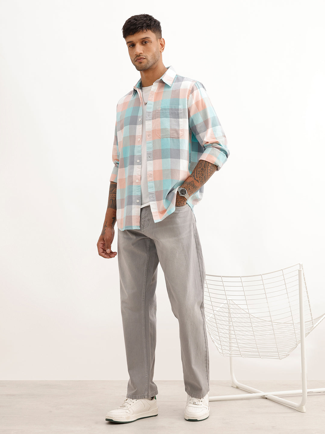 Regular Fit Checkered Shirt | Orange