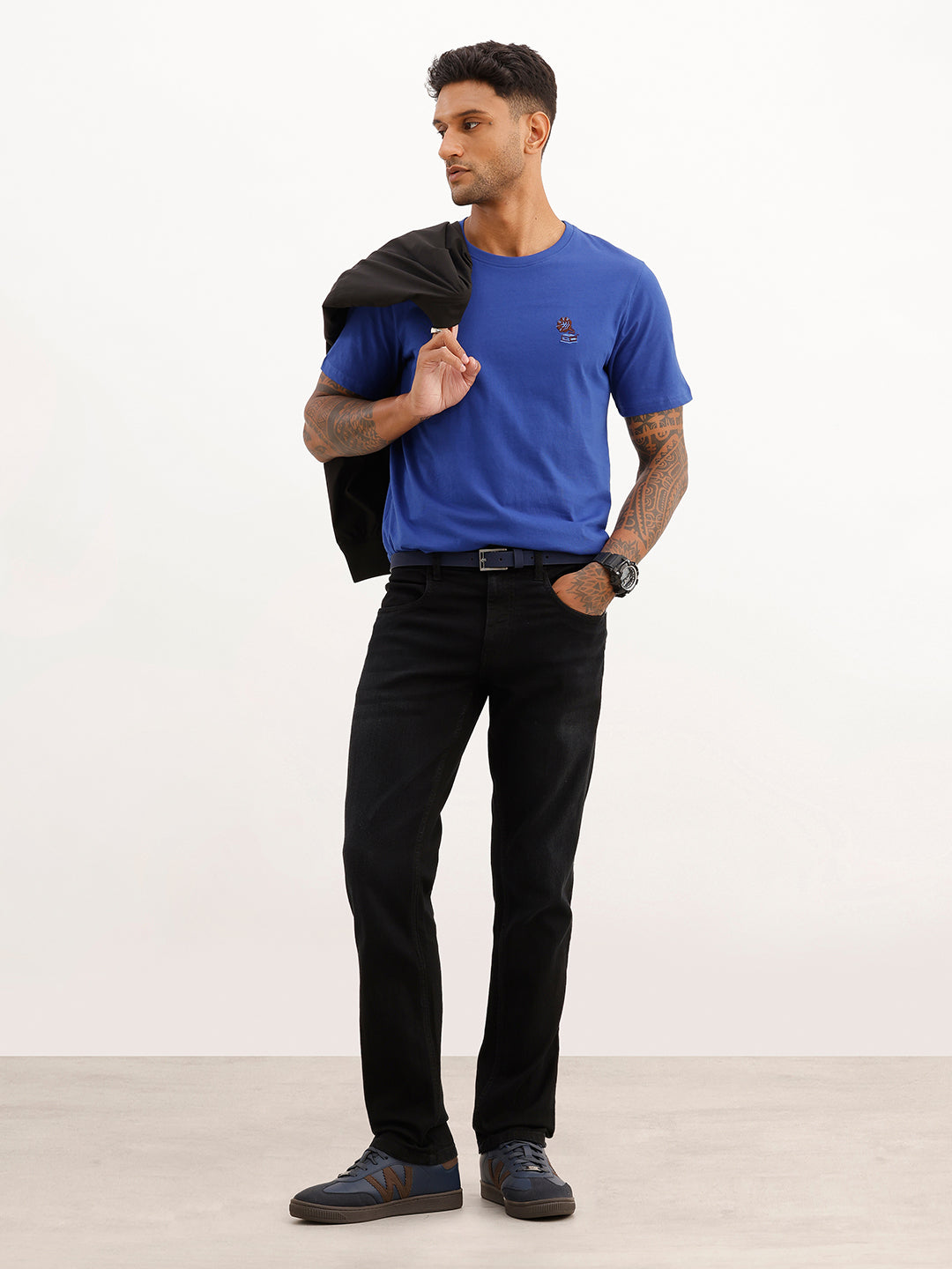Slim Fit Quirky Embroidered Patch Detail T-Shirt | Blue