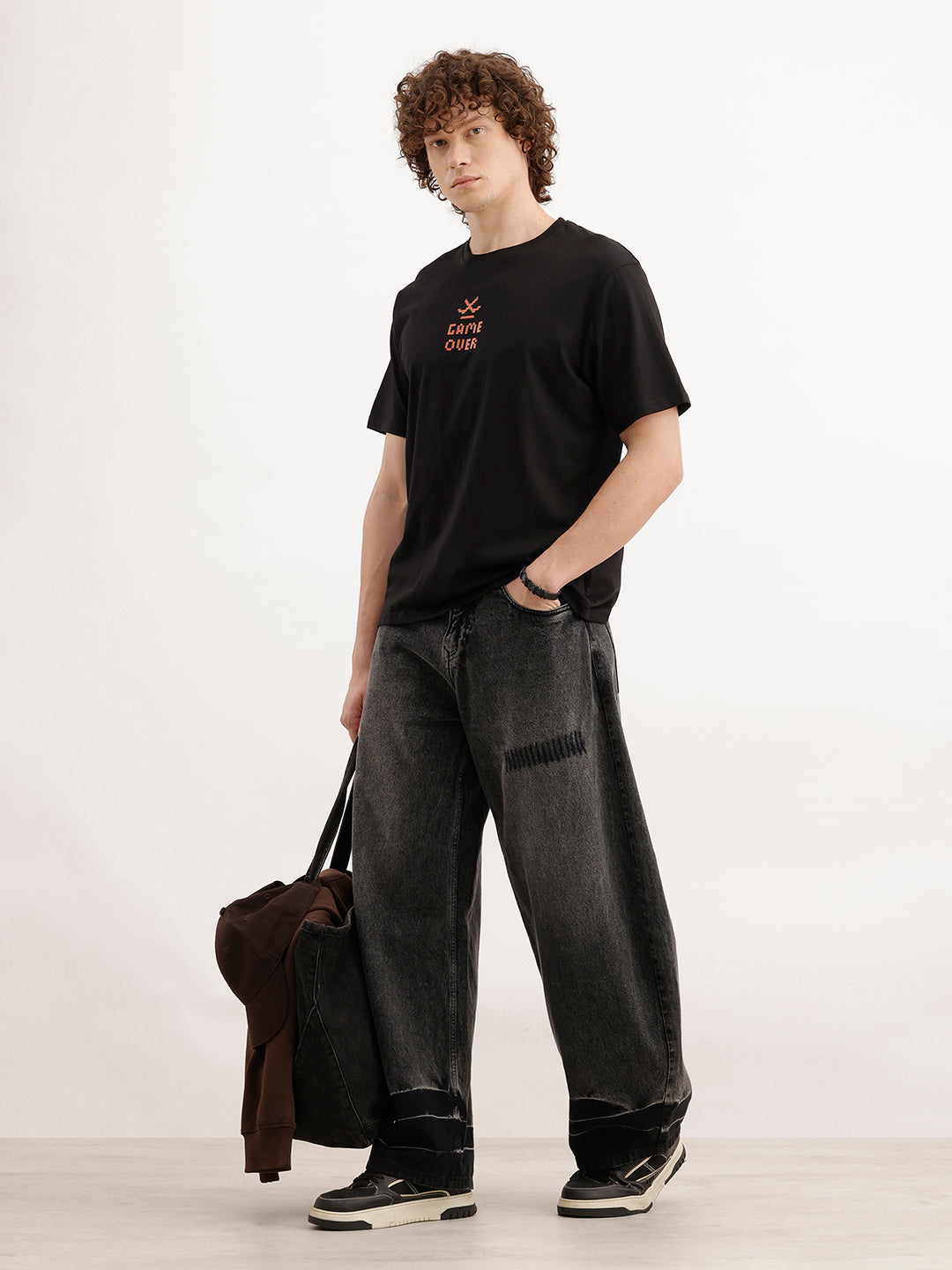Comfort Fit Placement Printed T-Shirt  | Black
