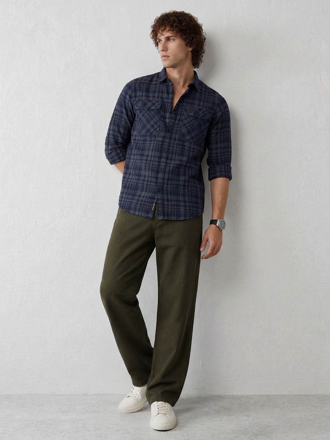Slim Fit Double Pocket Shirt | Blue